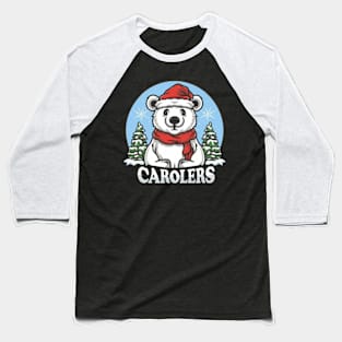 Polar bears, caroling, Christmas, snow, Arctic, holiday, festive, singing, scarves, adorable Baseball T-Shirt